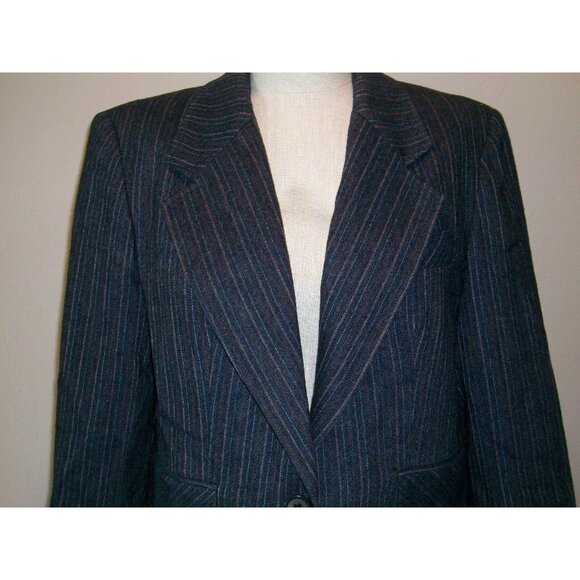 Women's Blue Gray Stripe Wool Crop Blazer Size 8 - Picture 5 of 5